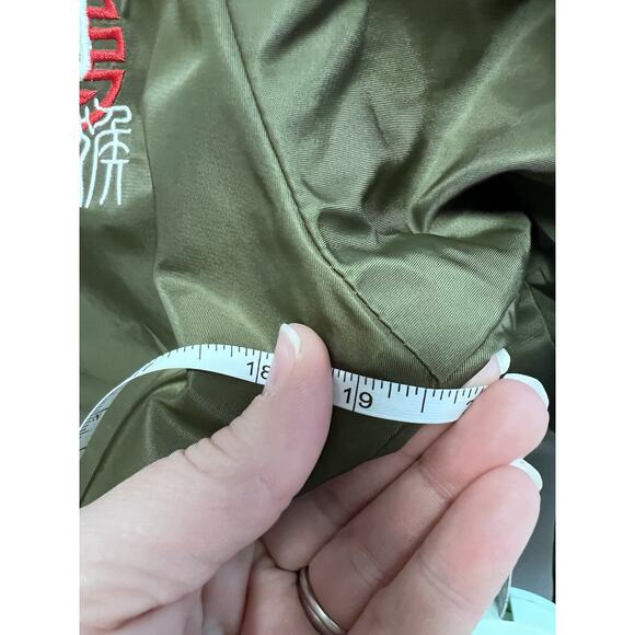 Bibisama Zodiac Monkey Olive Green Bomber Jacket XS-S Embroidered Streetwear - Picture 15 of 16
